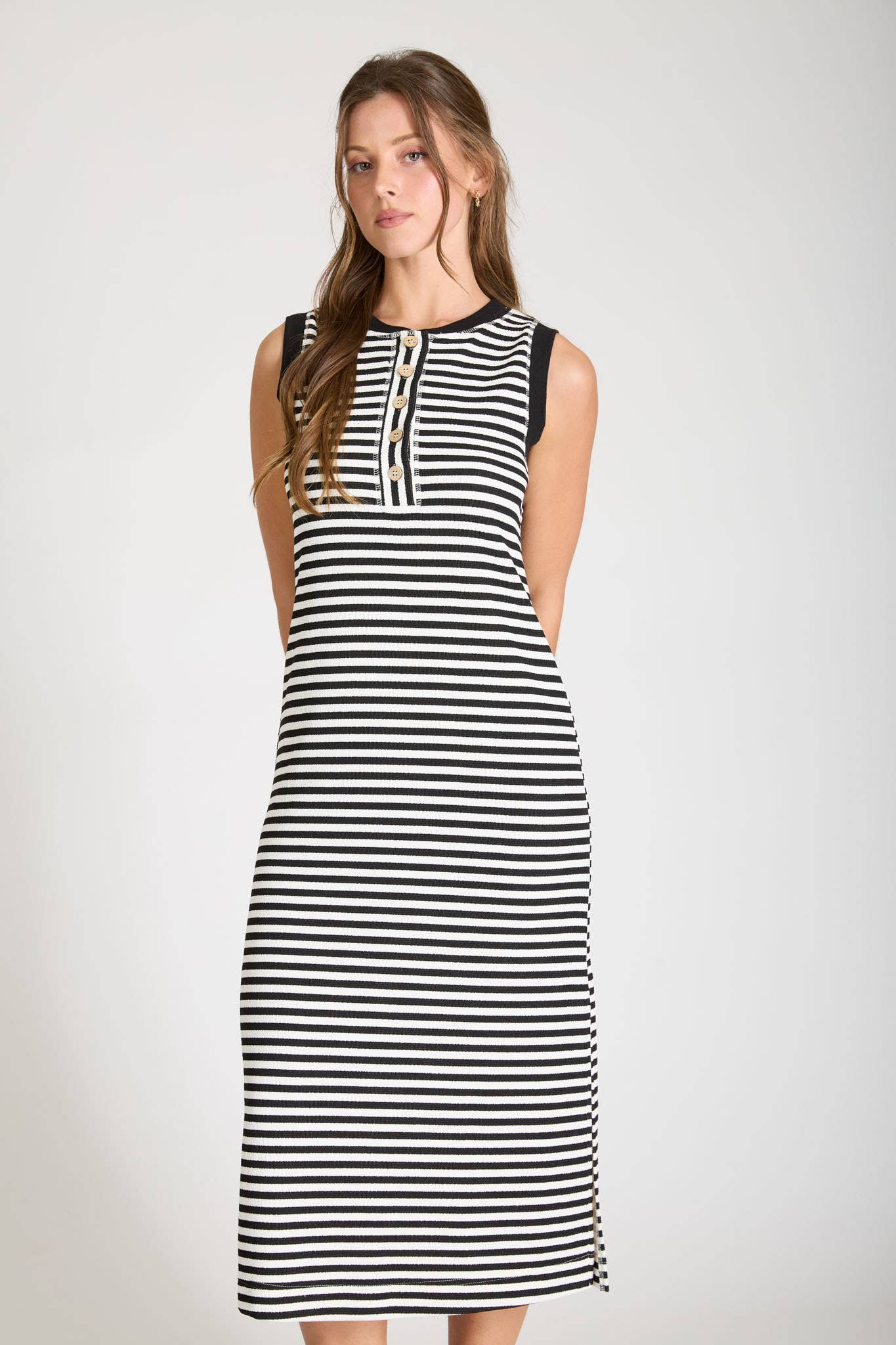 Striped Henley Midi Dress
