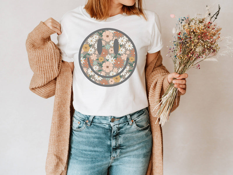 Floral Happy Face Tee | Floral T Shirt