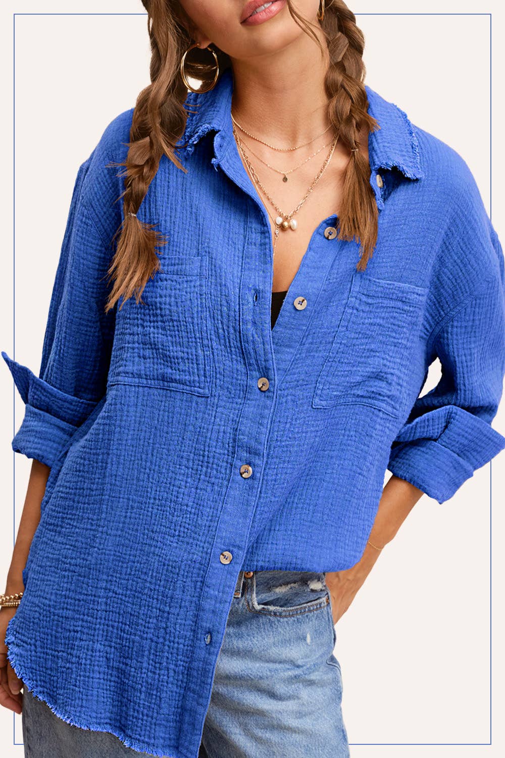 Washed Crinkled Gauze Button Down Shirt