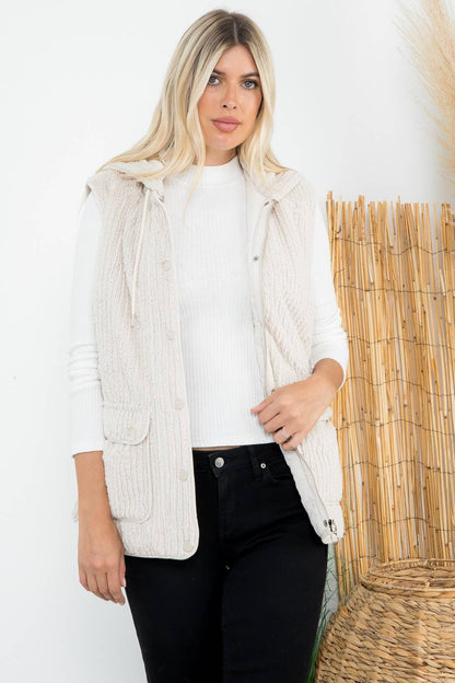 Faux Fur Quilted Line Hoodie Vest