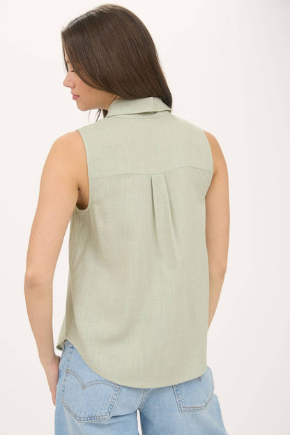 Collared Sleeveless Button Up