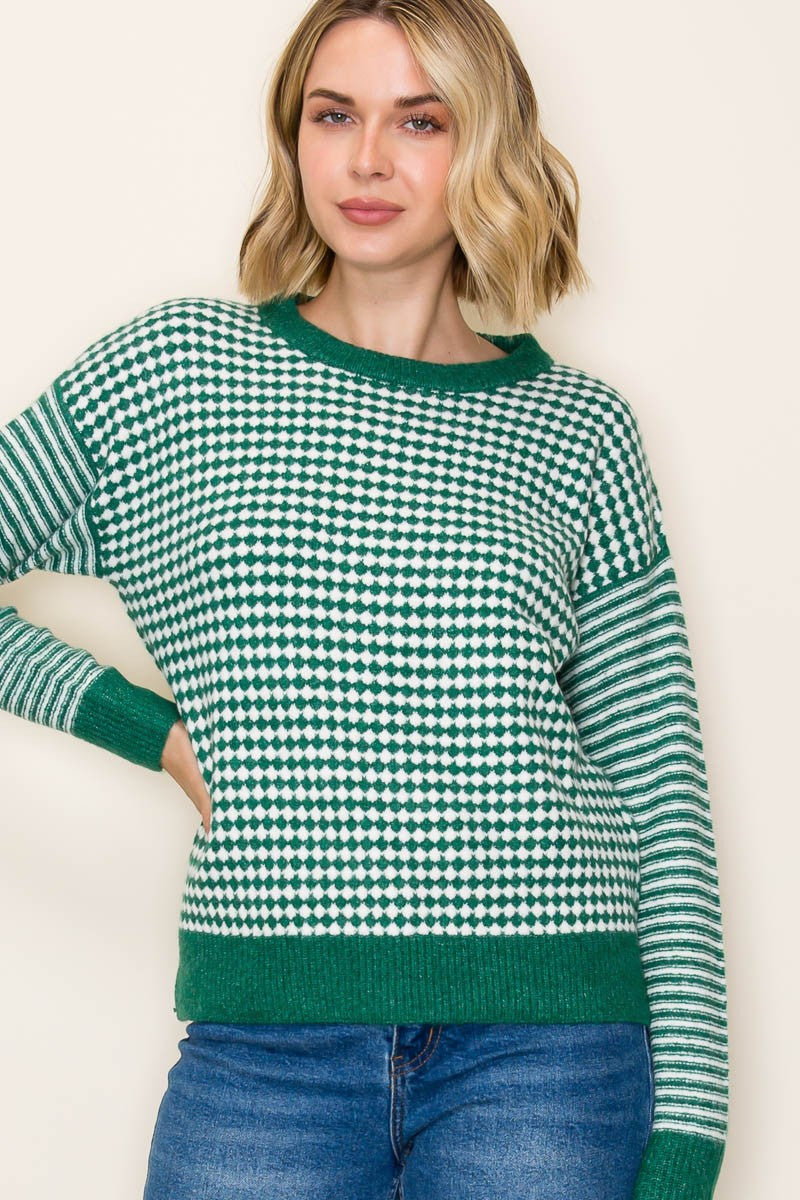 Checkered Sage Sweater