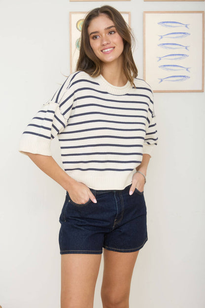 Raw Edge Striped Top