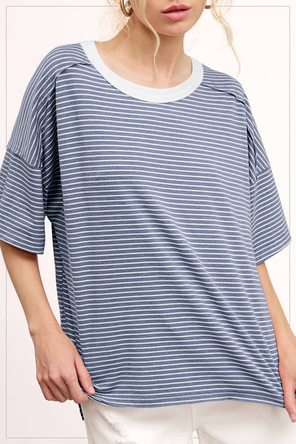 Striped Drop Shoulder Short Sleeve Top