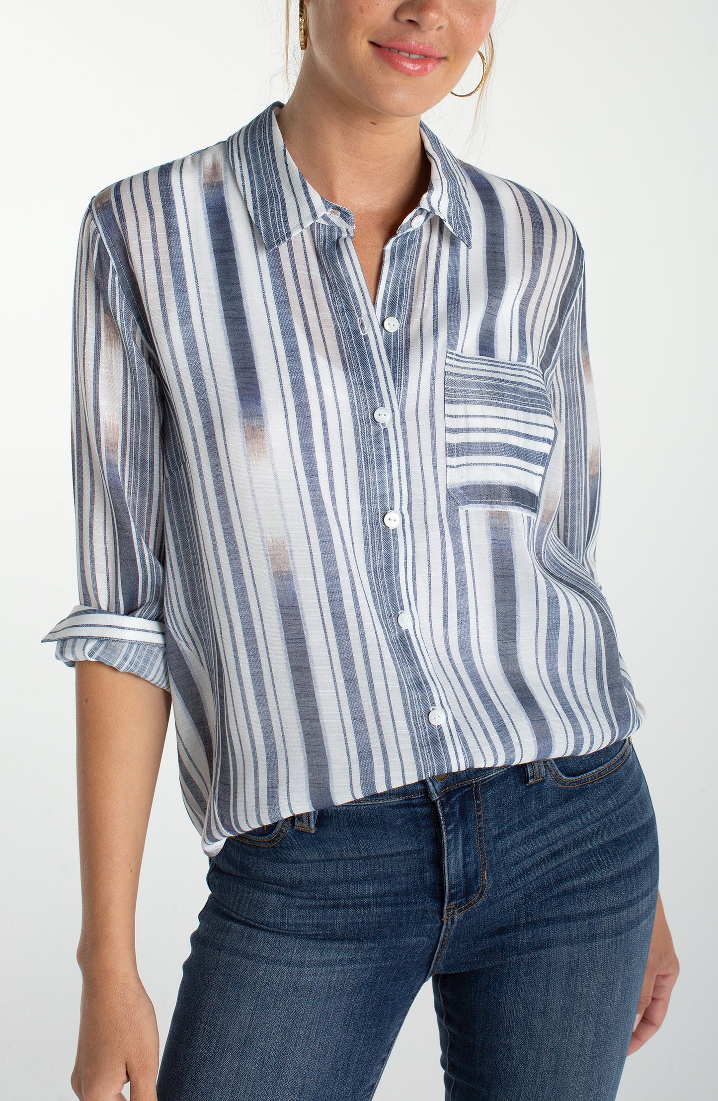 Striped Button Up Chambray