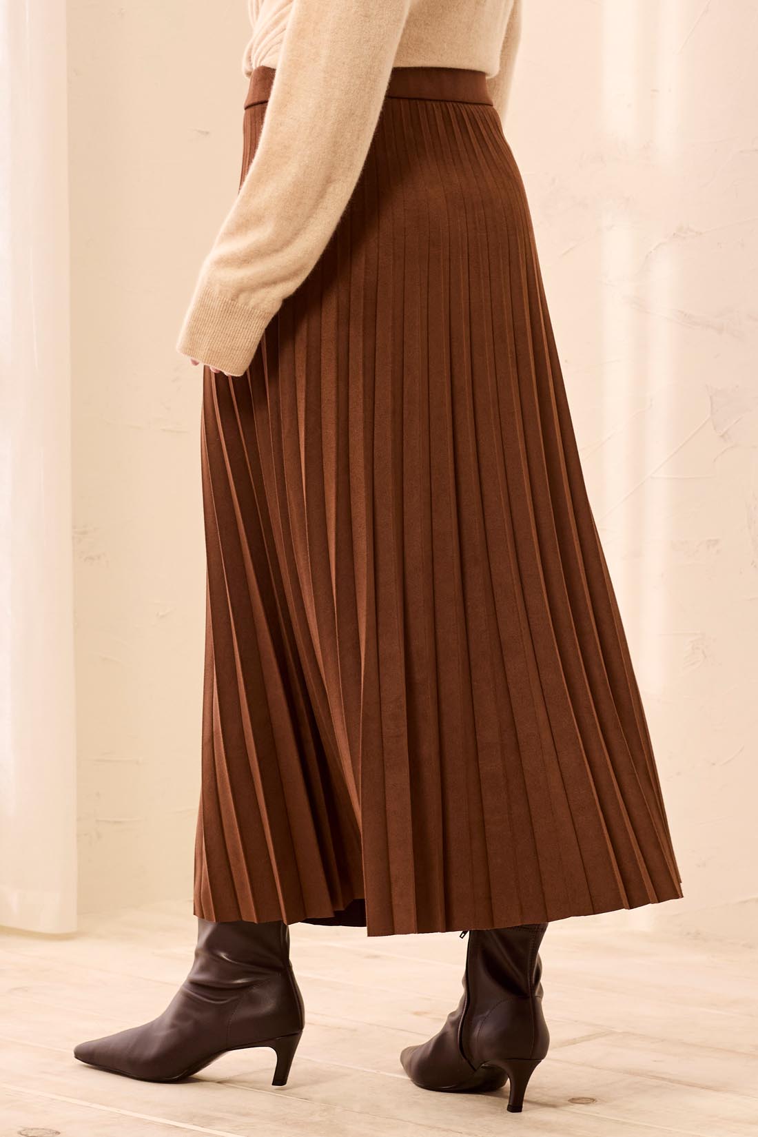 Pleated Cocoa Suede Skirt