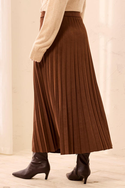 Pleated Cocoa Suede Skirt