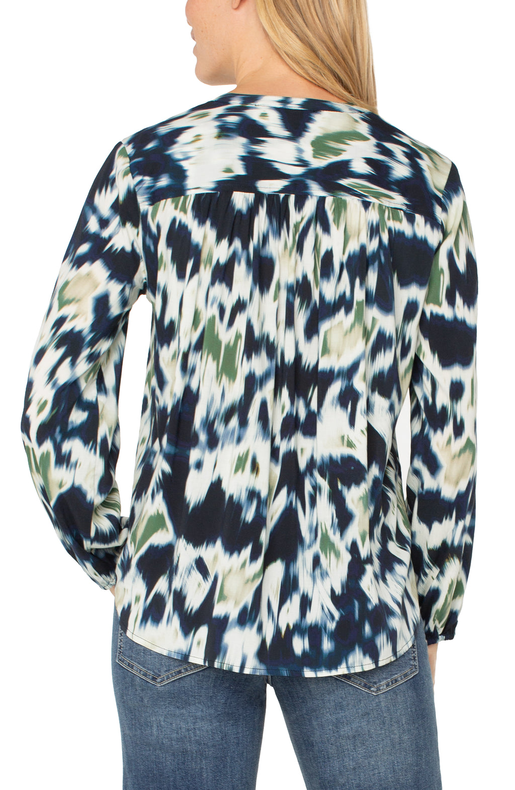 Button Front Shirred Woven Blouse